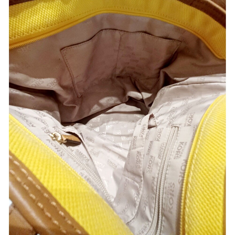 Michael Kors Large Yellow Ciara Tote Bag With Leather Straps/ Trim  Travel Beach - Picture 9 of 12
